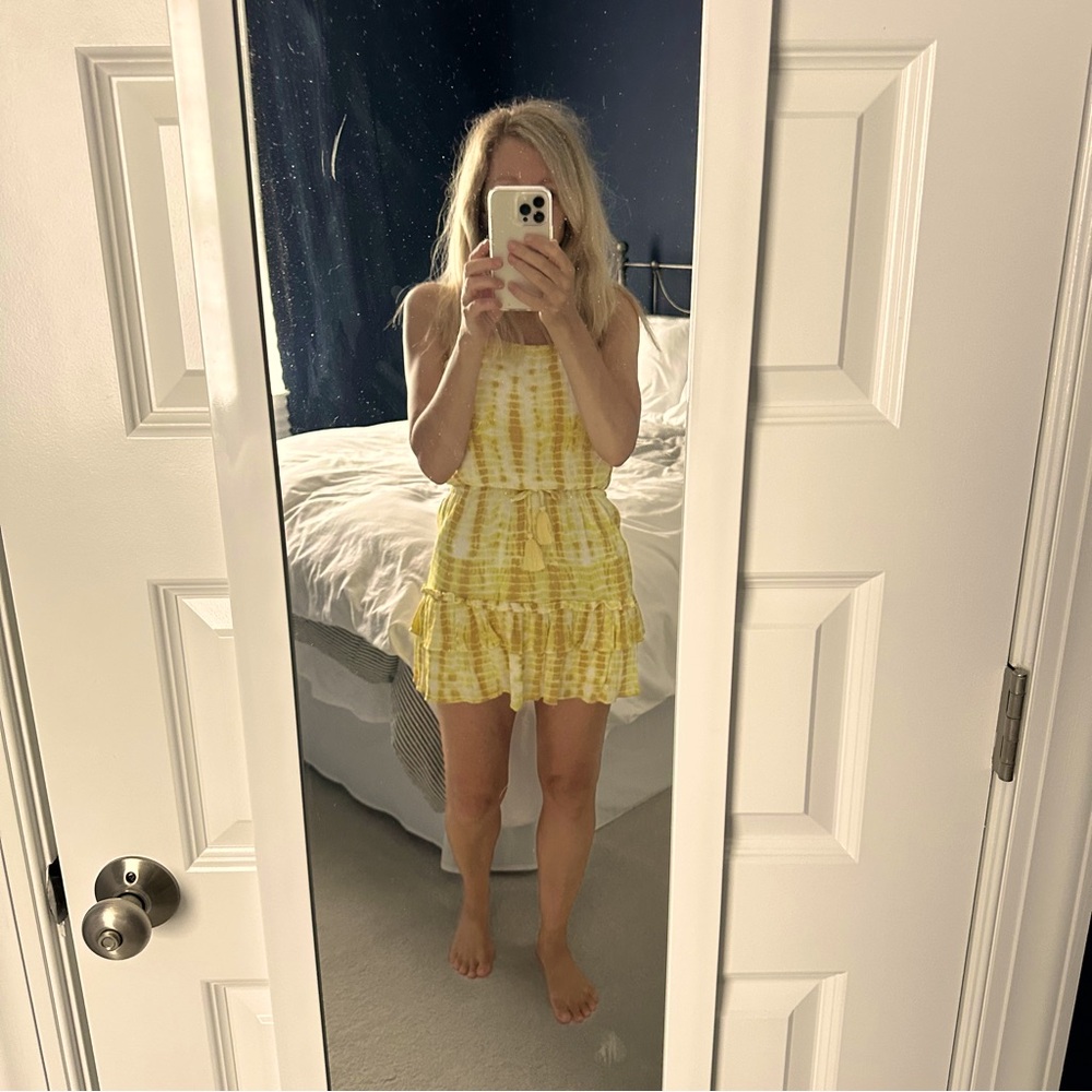 MAJORELLE Yellow Tie-Dye Backless Dress